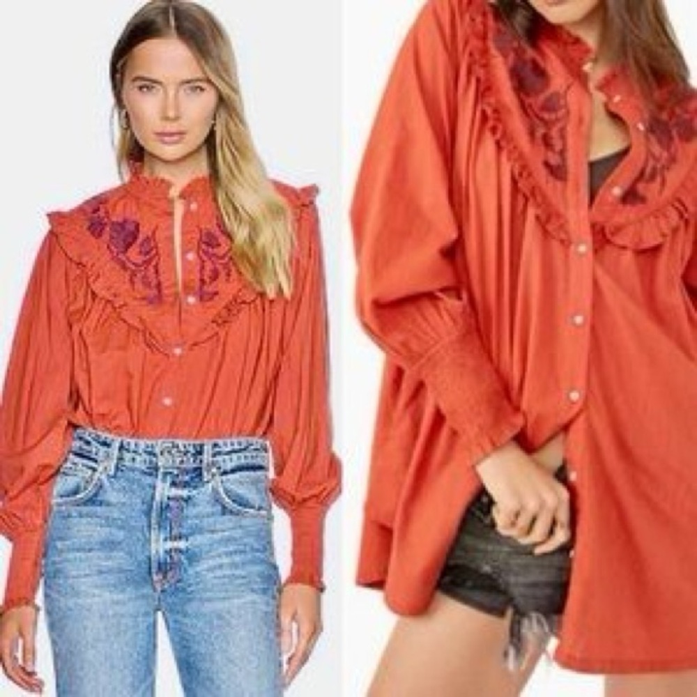 Free People Gabby Ruffled Boho Blouse